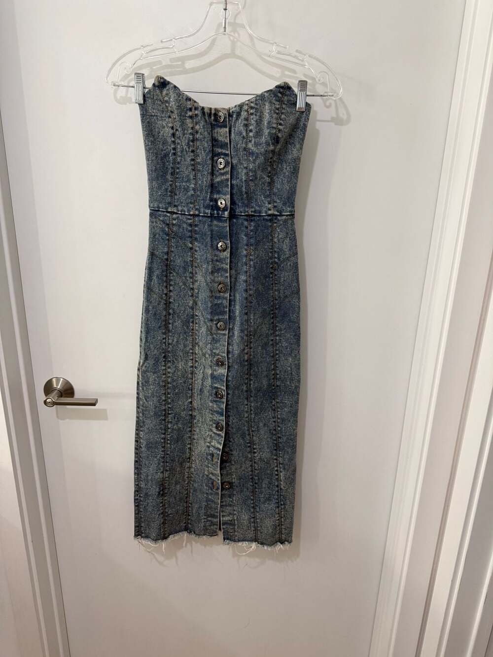 Misha Collection Acid Wash Denim Strapless Midi Dress Sz 0